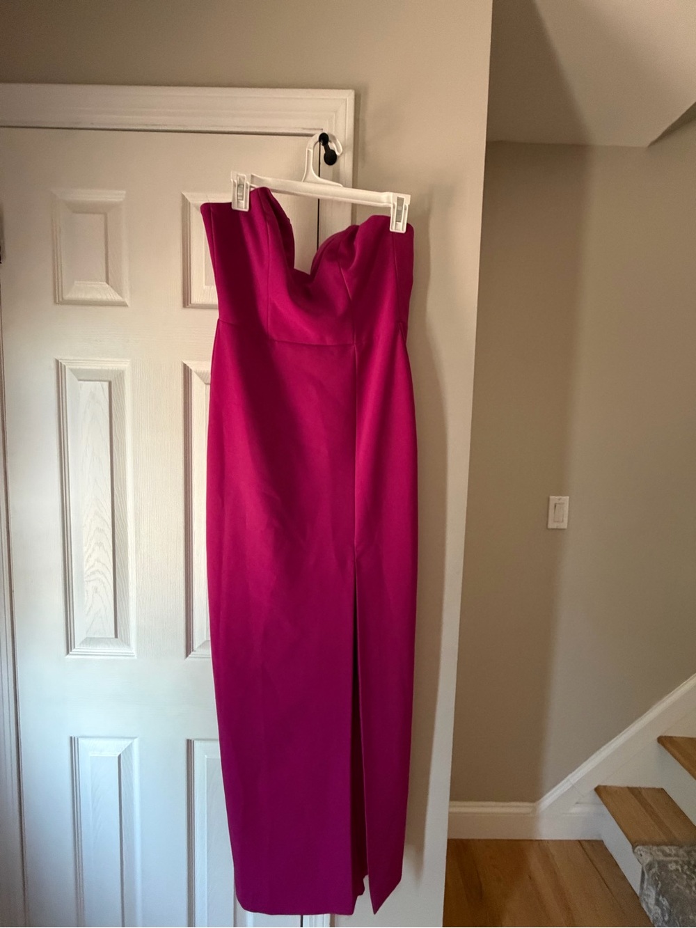 Nicole Miller Strapless Hot Pink Midi Dress with Front Slit